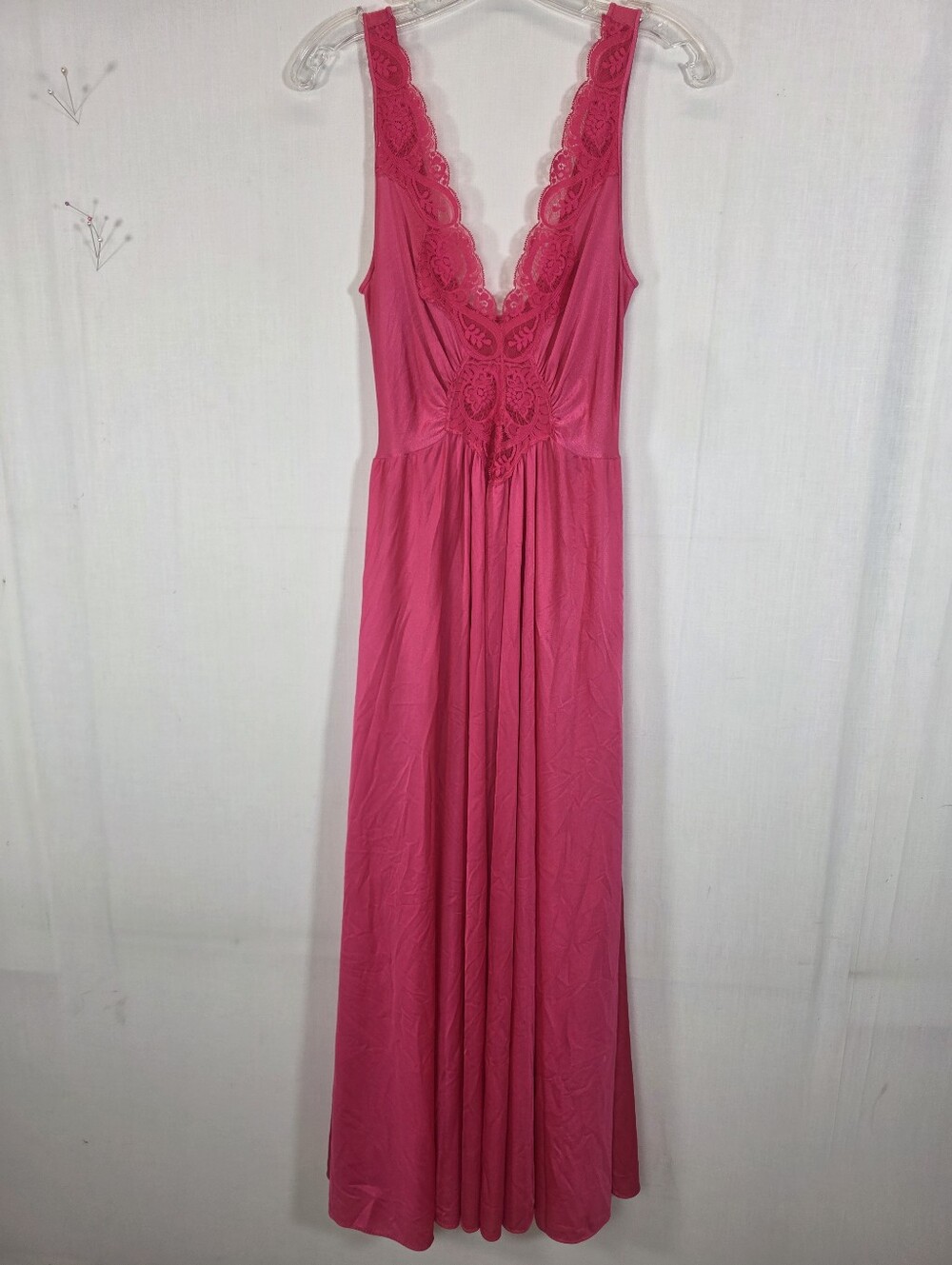Vintage Olga Nightgown Large 92280 Hot Pink Fuchsia Stretch Lace Full Sweep USA